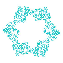 Turquoise vector monoline calligraphy flourish frame for greeting card. Vintage Hand drawn floral monogram elements. Sketch doodle design with place for text. Isolated illustration