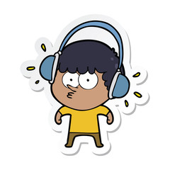 sticker of a cartoon boy listening to headphones