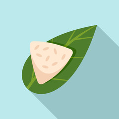 Rice on leaf icon. Flat illustration of rice on leaf vector icon for web design