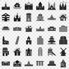 Different building icons set. Simple style of 36 different building vector icons for web for any design