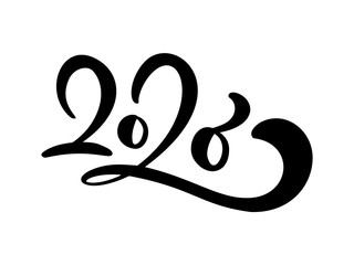 black number text 2020. Hand drawn vector lettering calligraphy. Happy New Year greeting card. Vintage Christmas illustration design