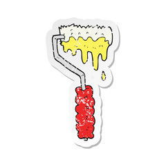 retro distressed sticker of a cartoon paint roller