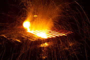 Very hot metal casting in a old steel factory