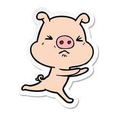 sticker of a cartoon annoyed pig running