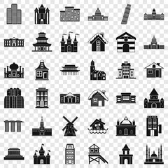 City building icons set. Simple style of 36 city building vector icons for web for any design