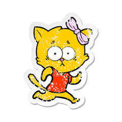 distressed sticker of a cartoon cat