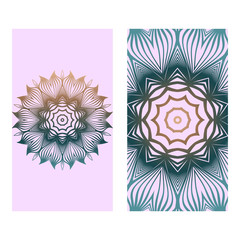 Design Vintage Cards With Floral Mandala Pattern And Ornaments. Vector Template. Islam, Arabic, Indian, Mexican Ottoman Motifs. Hand Drawn Background. Romantic color