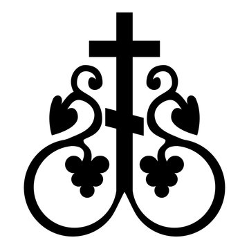 Cross vine Cross monogram Symbol secret communion sign Religious cross anchors icon black color vector illustration flat style image