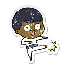 distressed sticker of a cartoon man staring