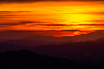 Beautiful sunset over mountains layers in Umbria (Italy)