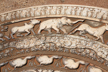 Detail of ornaments with animals on moonstone, Anuradhapura, Sri Lanka