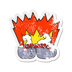retro distressed sticker of a cartoon espresso