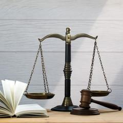 Justice Scales and wooden gavel . Justice concept