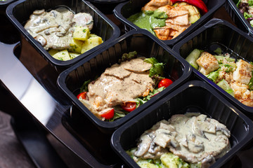 Healthy food and diet concept, restaurant dish delivery.