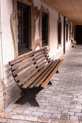 Wooden bench in the old Austrian city