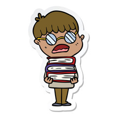 sticker of a cartoon boy with books wearing spectacles