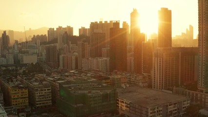 Hong Kong city at sunset light flare time