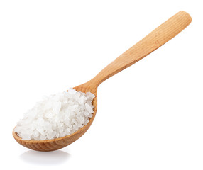 Fototapeta na wymiar sea salt in wooden spoon