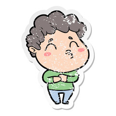 distressed sticker of a cartoon man pouting