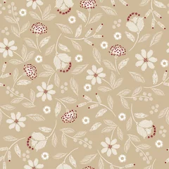 Gordijnen Borduurwerk naadloos patroon met mooie wilde bloemen delicate vector print illustratie ontwerp © MSNTY_STUDIOX