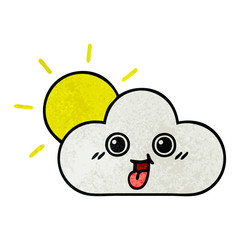 retro grunge texture cartoon sun and cloud