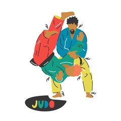 Handdrawn vector illustration of judo athletes. The sketch design. Wrestling.