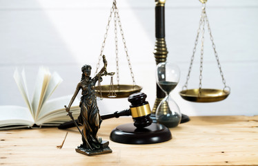 Justice Scales and wooden gavel . Justice concept