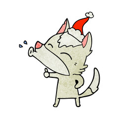 howling wolf textured cartoon of a wearing santa hat