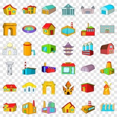 Fototapeta premium town building icons set. Cartoon style of 36 town building vector icons for web for any design