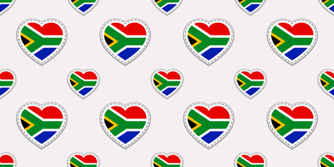 South Africa flags background. RSA flag seamless pattern. Vector stickers. Love hearts symbols. Good choice for sports pages, travel, patriotic, geographic, elements. patriotic wallpaper.