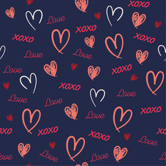 Hand drawn Seamless pattern with word love,heat, and xoxo in valentine mood vector illustration design for fashion,fabric,wallpaper,web and all prints