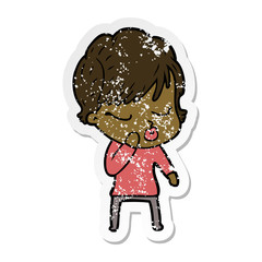 distressed sticker of a cartoon woman with eyes shut