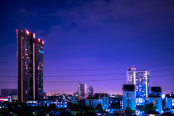 Fototapeta na wymiar Night view of Bangkok with high buildings