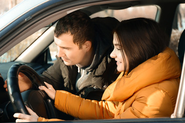 Young woman passing driving license test