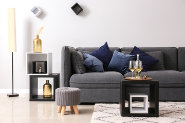 Interior of beautiful room with golden elements