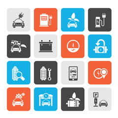 Ecology and Electric Car icons - vector icon set