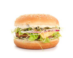 Tasty burger on white background