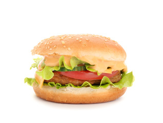 Tasty burger on white background