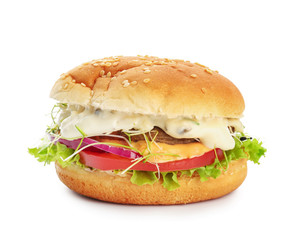 Tasty burger on white background