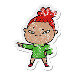 distressed sticker of a cartoon woman