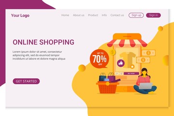 Landing page template design concept of Online Shopping with people character for mobile website development. UI and UX design. Vector illustration