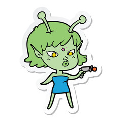sticker of a pretty cartoon alien girl