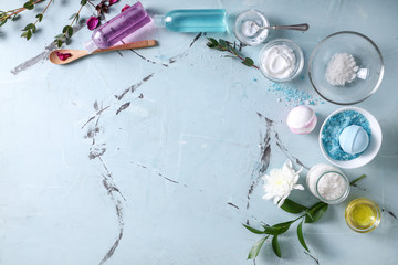 Ingredients for natural cosmetics on light table