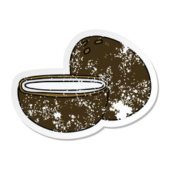 distressed sticker of a quirky hand drawn cartoon coconut