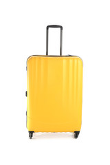 Packed suitcase on white background