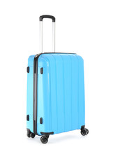Packed suitcase on white background