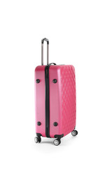Packed suitcase on white background