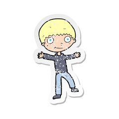 retro distressed sticker of a cartoon happy boy