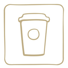  Coffee in a cardboard cup. Icon in a light brown frame. Vector graphics.