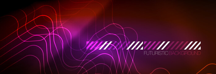 Neon glowing techno lines, hi-tech futuristic abstract background template with square shapes